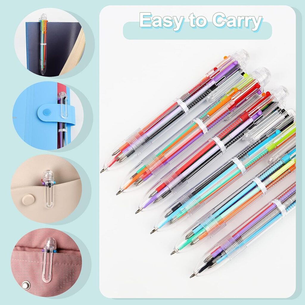 Mluchee 24 Pack Multicolor Ballpoint Pens All In One 0.5mm 6-in-1, Back to School Pens, Fun Pens for Kids Party Favors, Retractable Ballpoint Rainbow Color Pens