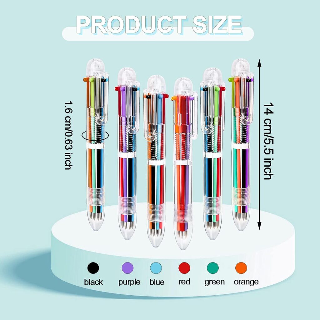 Mluchee 24 Pack Multicolor Ballpoint Pens All In One 0.5mm 6-in-1, Back to School Pens, Fun Pens for Kids Party Favors, Retractable Ballpoint Rainbow Color Pens